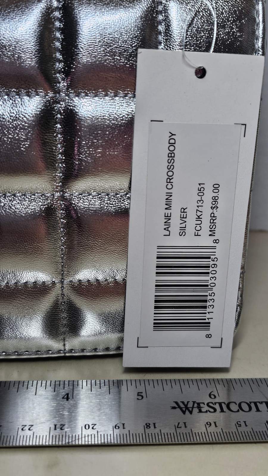 French Connection Mini Quilted Silver Crossbody Shoulder Bag Chain Strap NWT
