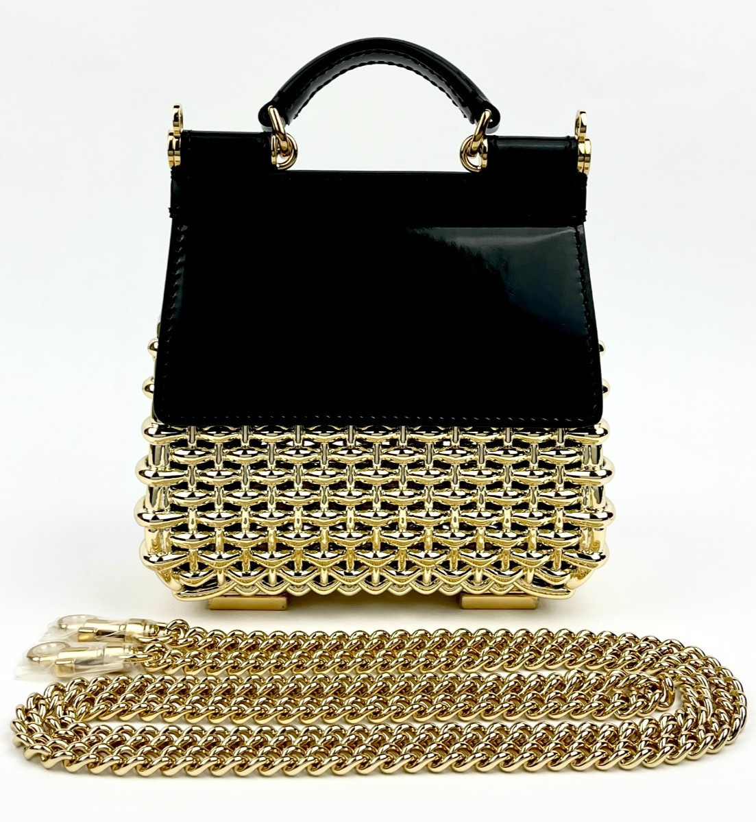 Retail $4545 Authentic New Dolce & Gabbana D&G Mini Sicily Box Handbag BlackGold