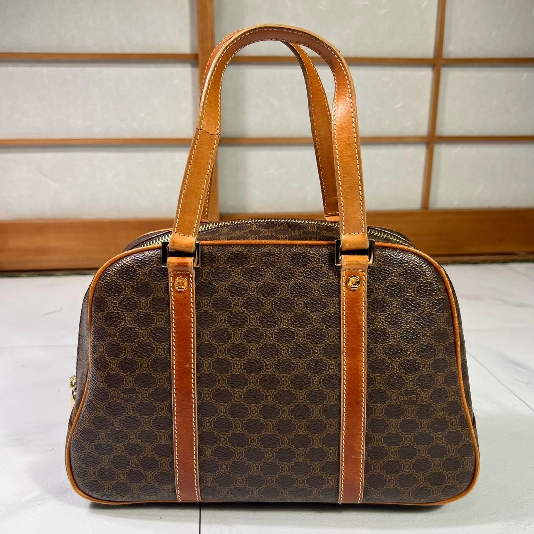 CELINE Papillon Mini Boston Macadam PVC Leather Handbag Brown Barrel 18x28x11cm