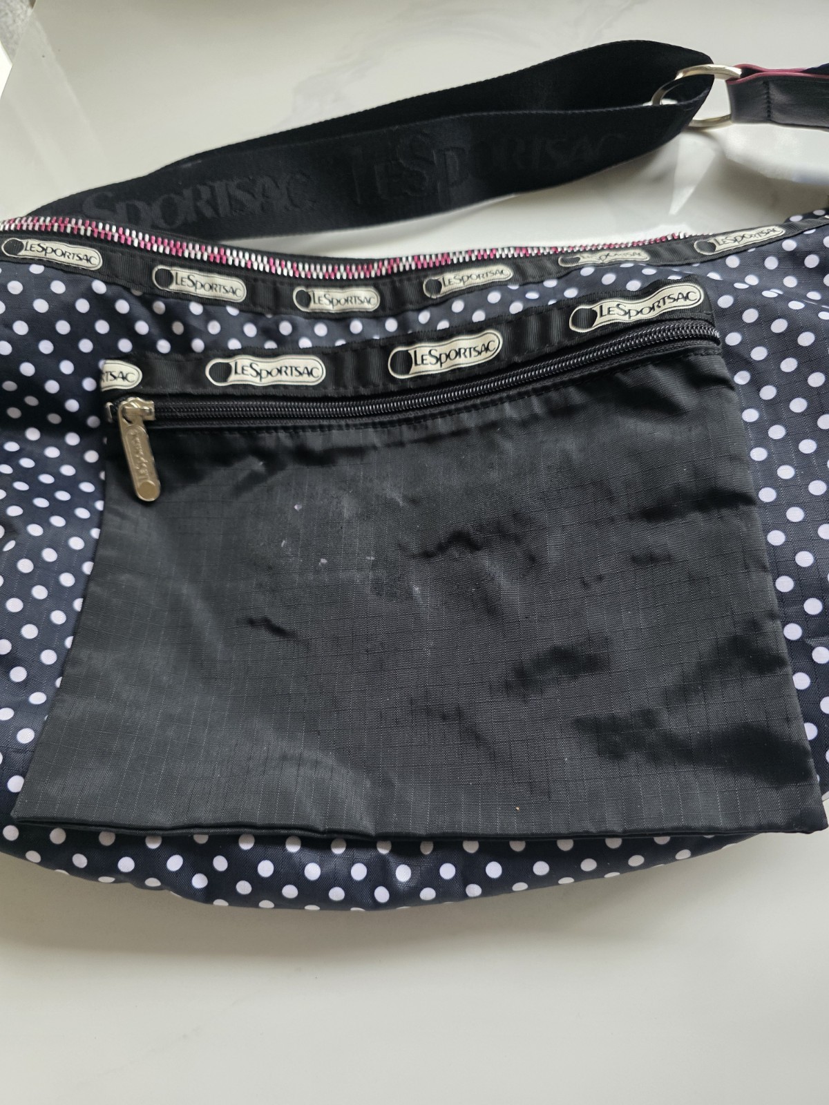 LeSportsac Round Shoulder Bag With Small Pouch NWOT Polka Dots Crossbody Strap