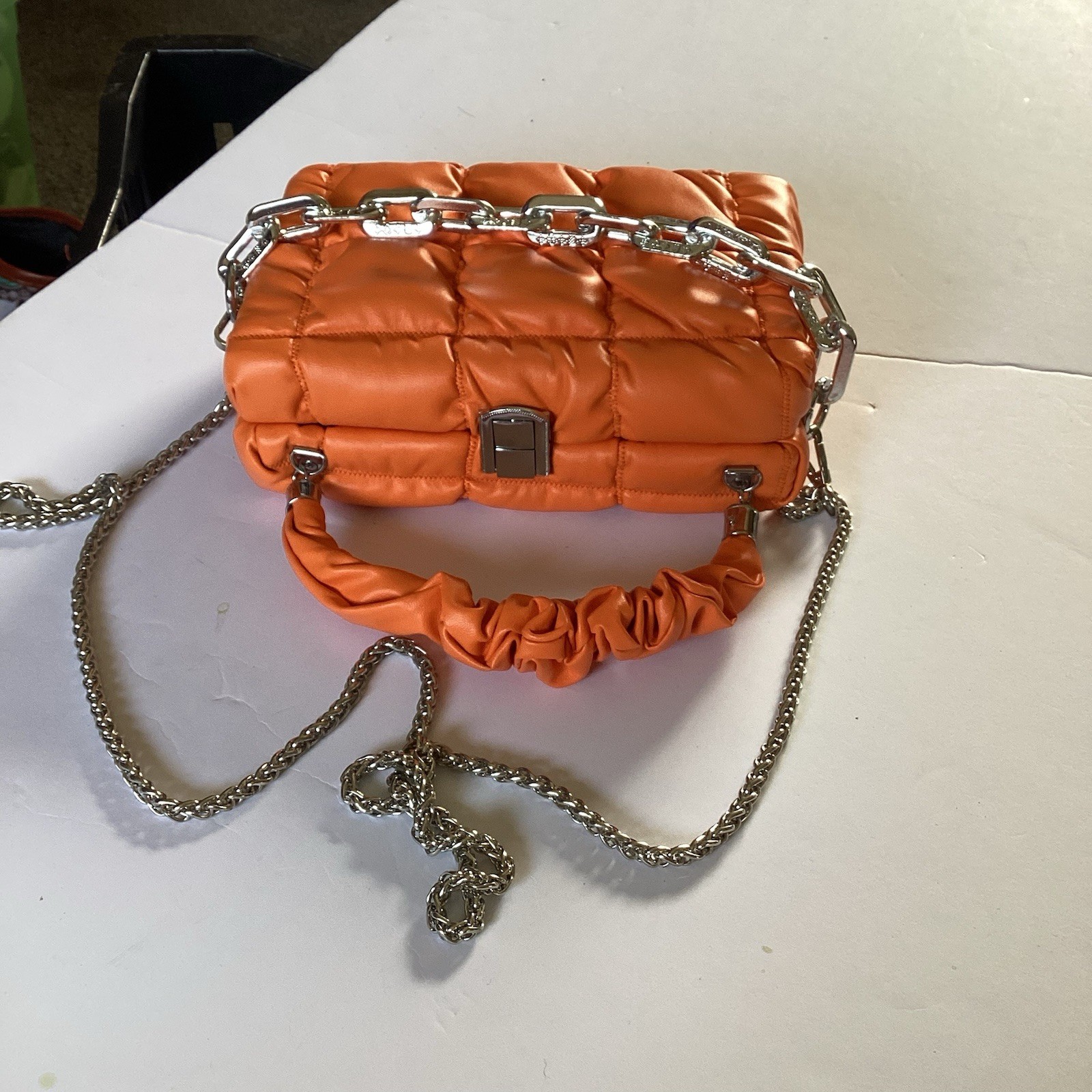 Brand New Orange Clutch Crossbody Puffy Shoulder High end Look