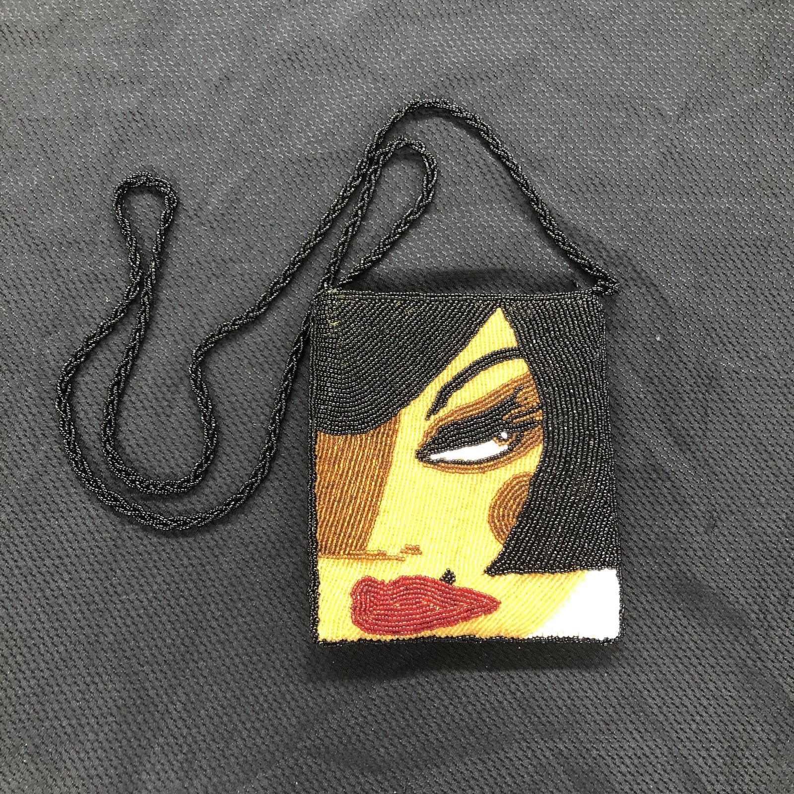 Beaded Art Face Crossbody Bag Womens Mini Black Abstract Graphic Evening Purse