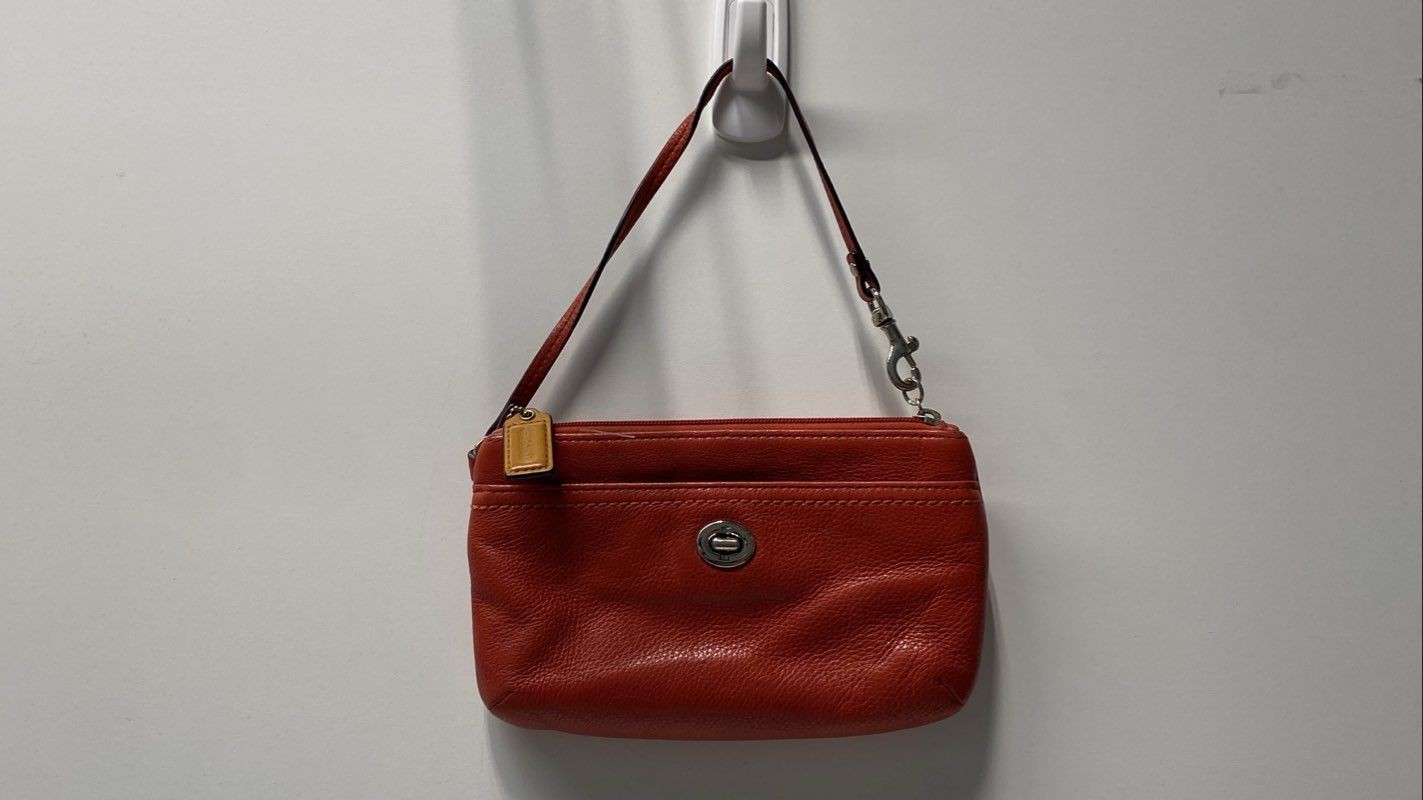 Coach Burnt Orange Pebbled Leather Small Shoulder Bag Wristlet Clutch