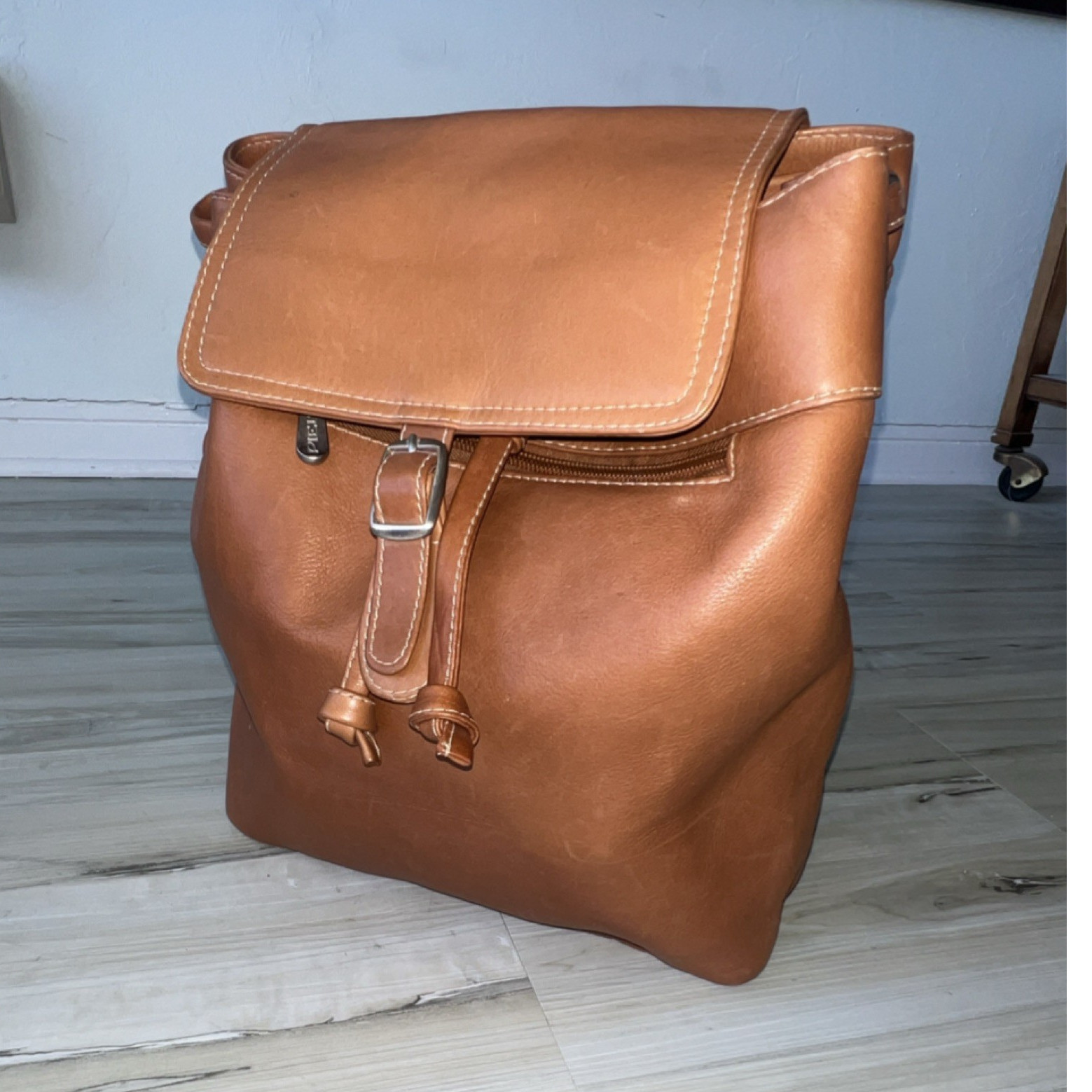 Piel Brown Leather Mini Backpack Buckle Accent Zipper Pockets, Never Worn