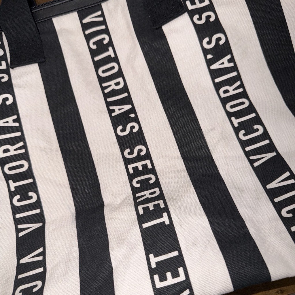 Victoria’s Secret Black & White Striped Duffle Bag Detachable Strap