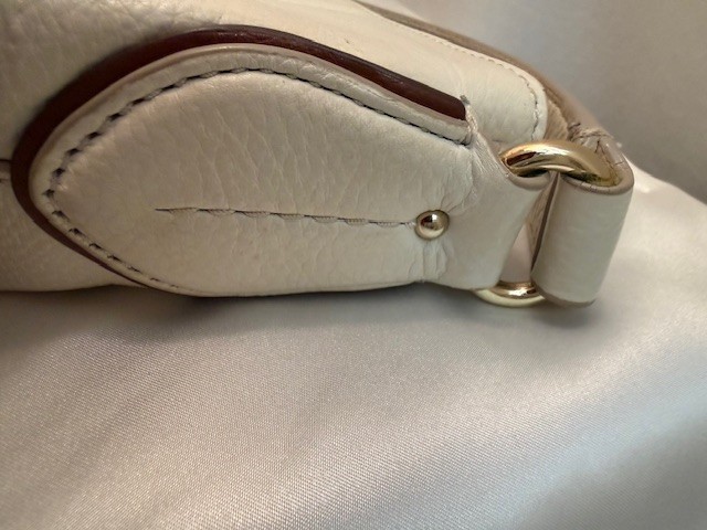 Cole Haan Handbag PEBBLED CREAM/Brown trim LEATHER Shoulder Handbag Purse NWOT