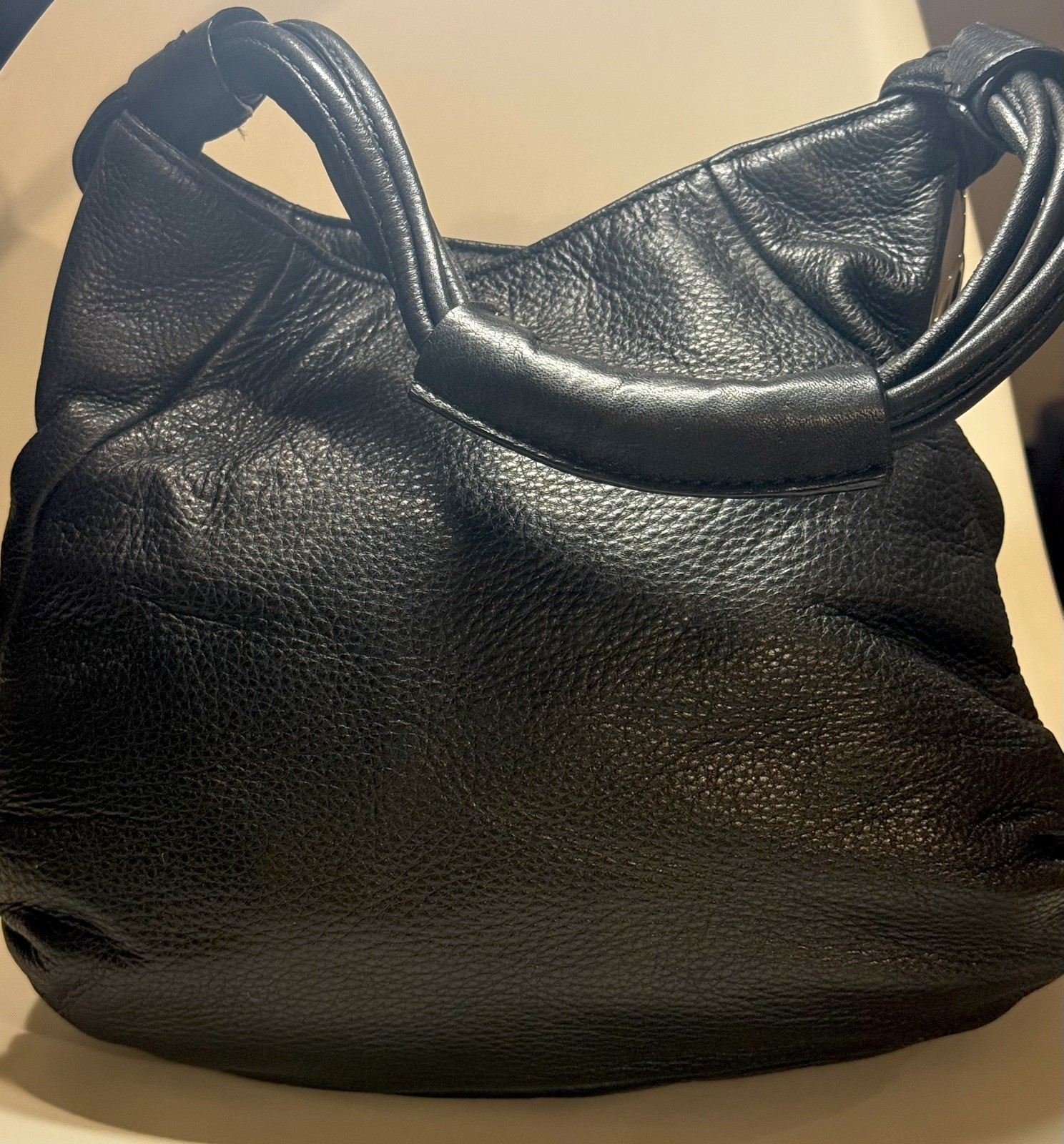 OROTON Black Pebbled Leather Kiera Hobo Soft Slouch Shoulder Bag Like New