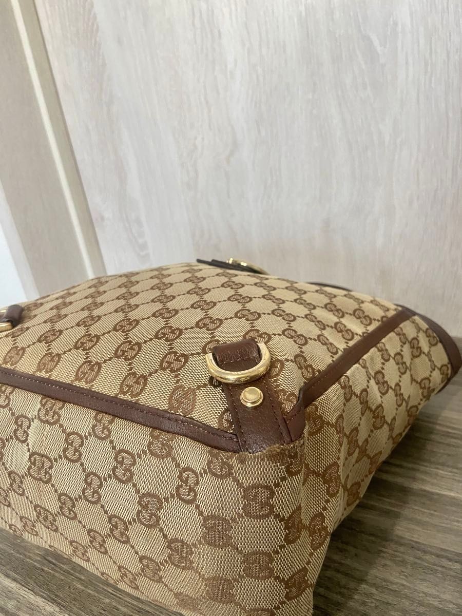 GUCCI Bag: Abbey Line GG Canvas Beige Leather Brown W28H26D12cm w/o accessories;