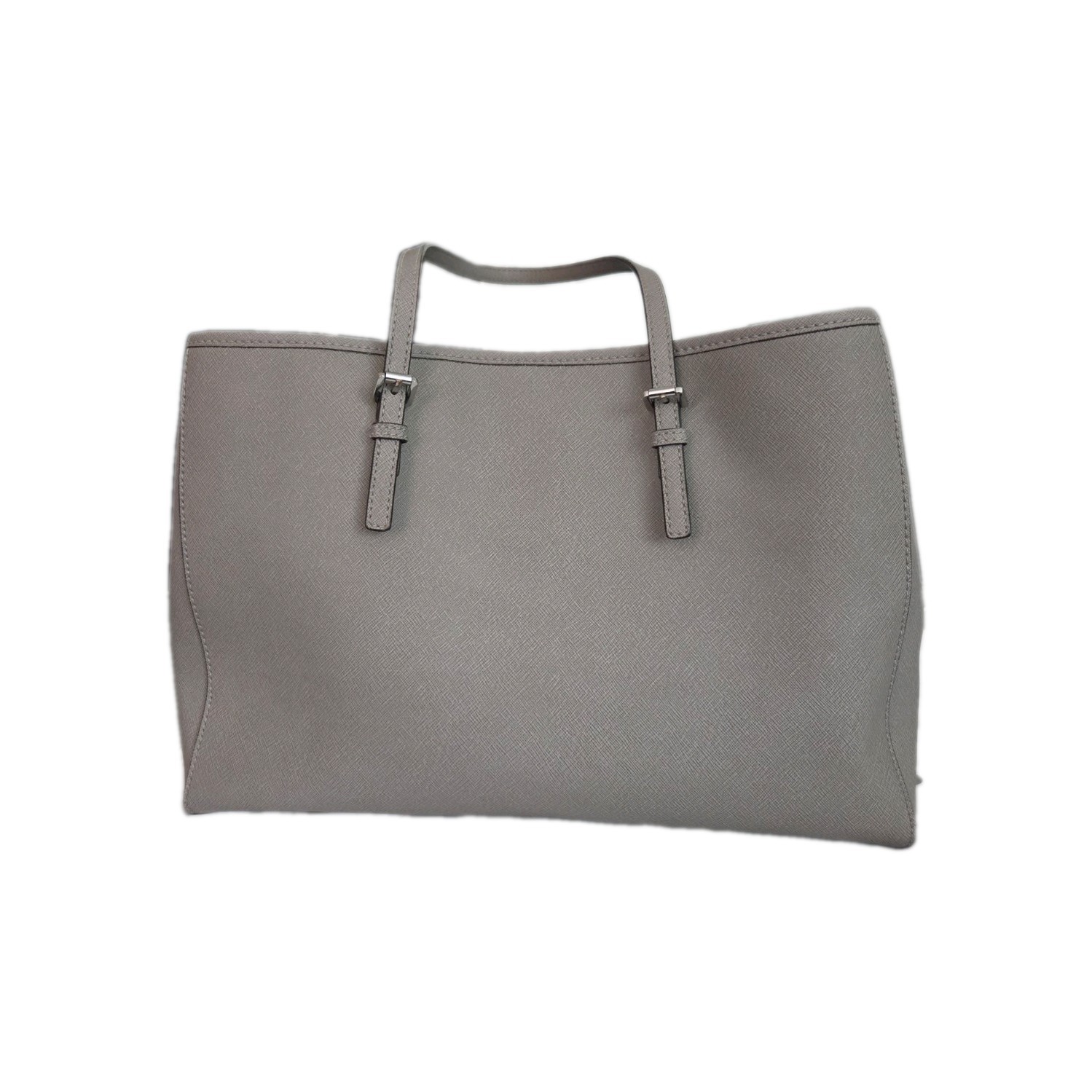 Michael Kors Women’s Gray Saffiano Shoulder Bag With Silver Emblem – pre-loved