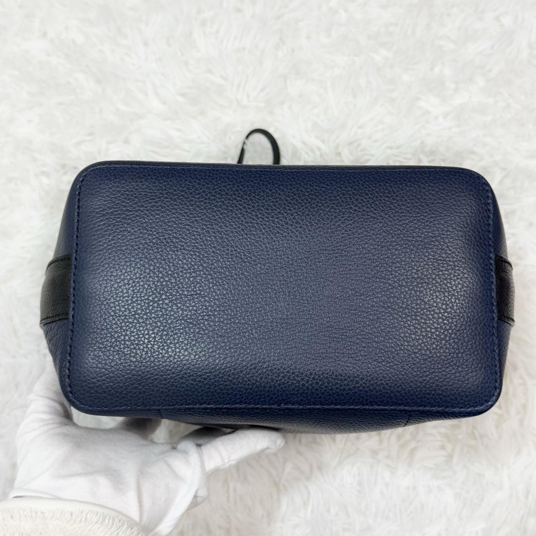 Furla Costanza Drawstring Handbag Navy Japan Used Good Condition 0610314