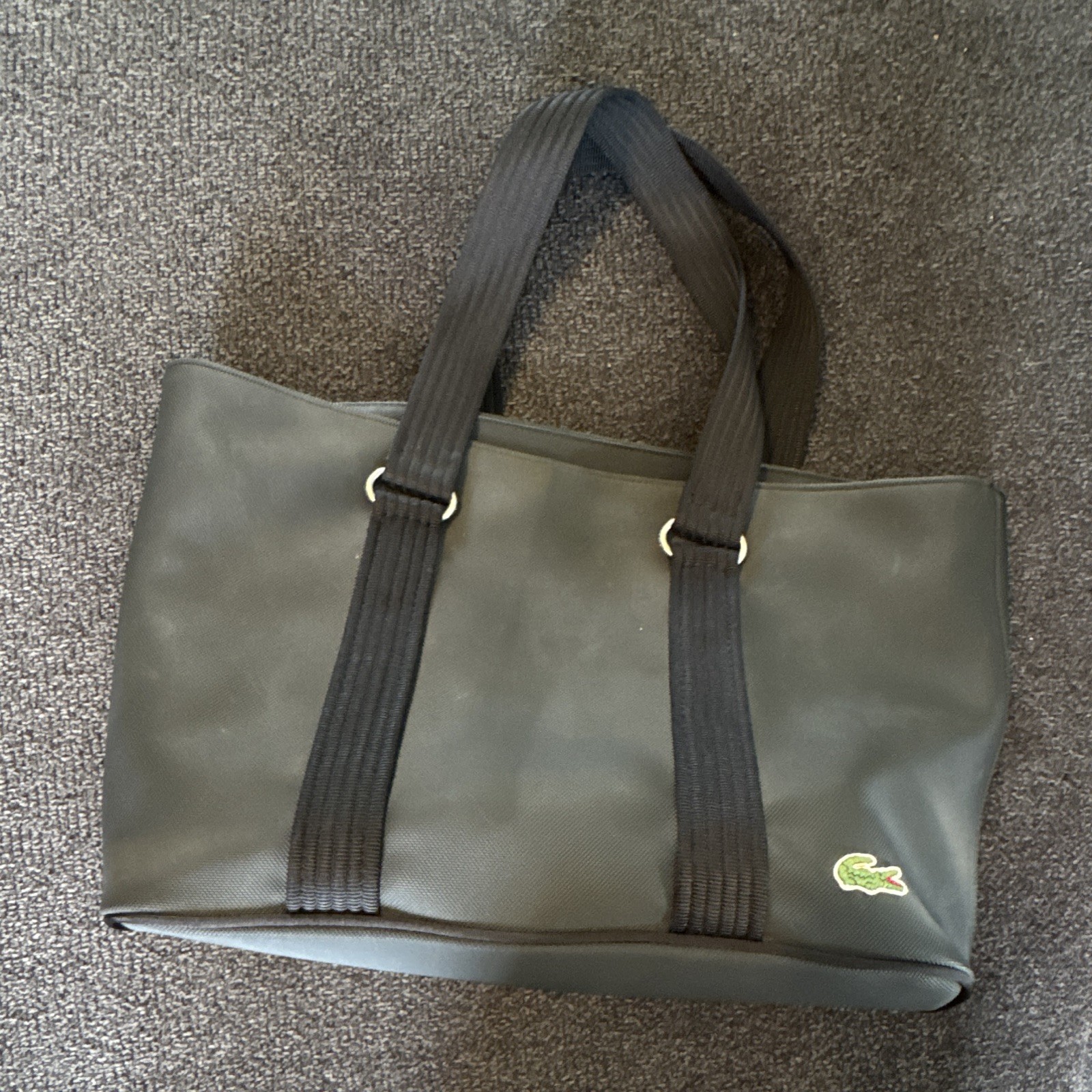 Lacoste Large Black Tote Zip, Green/White Striped Lining Coin Purse