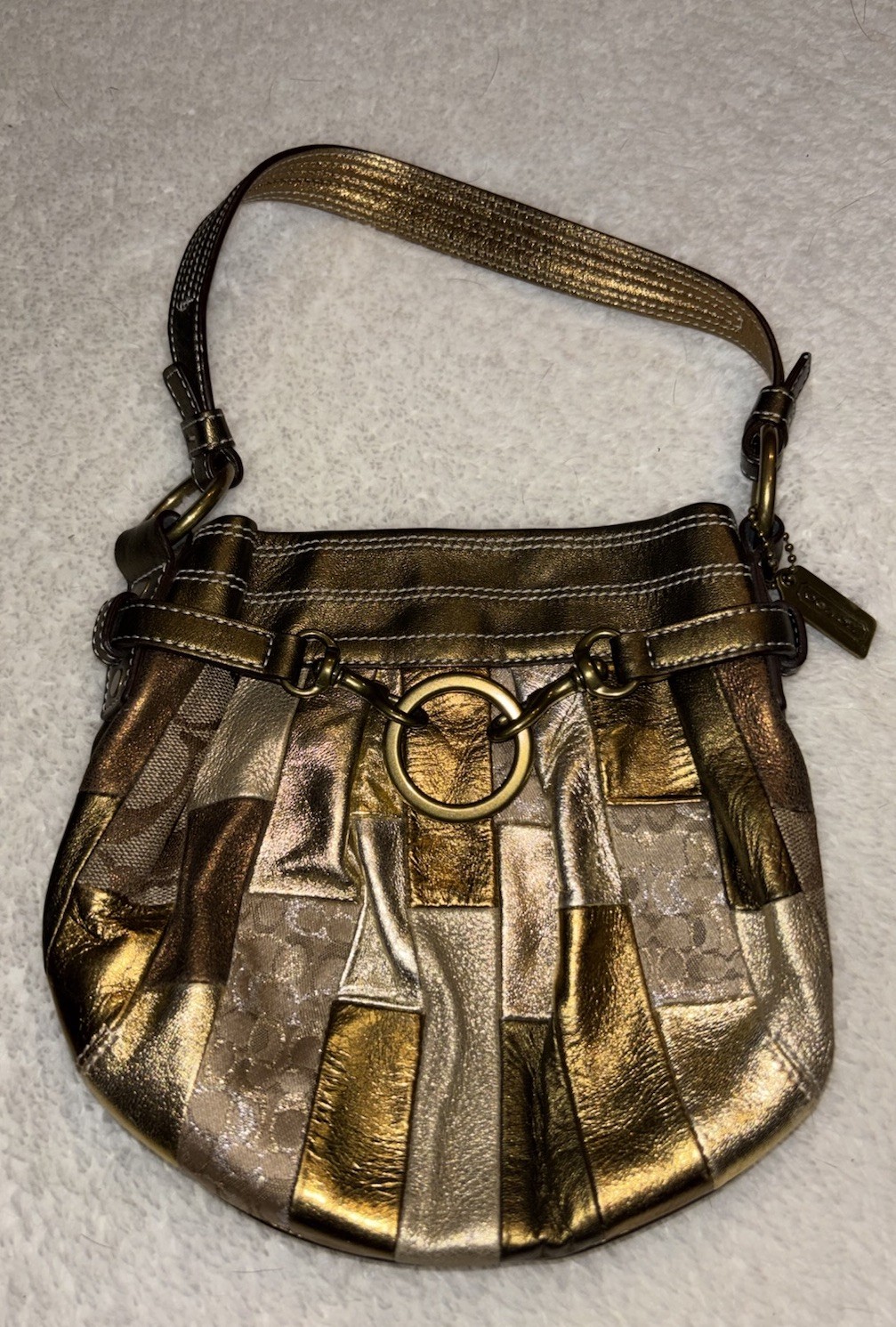 Vtg Coach Hampton Leather Metallic Mosaic Patchwork Signature Shoulder Bag Mini