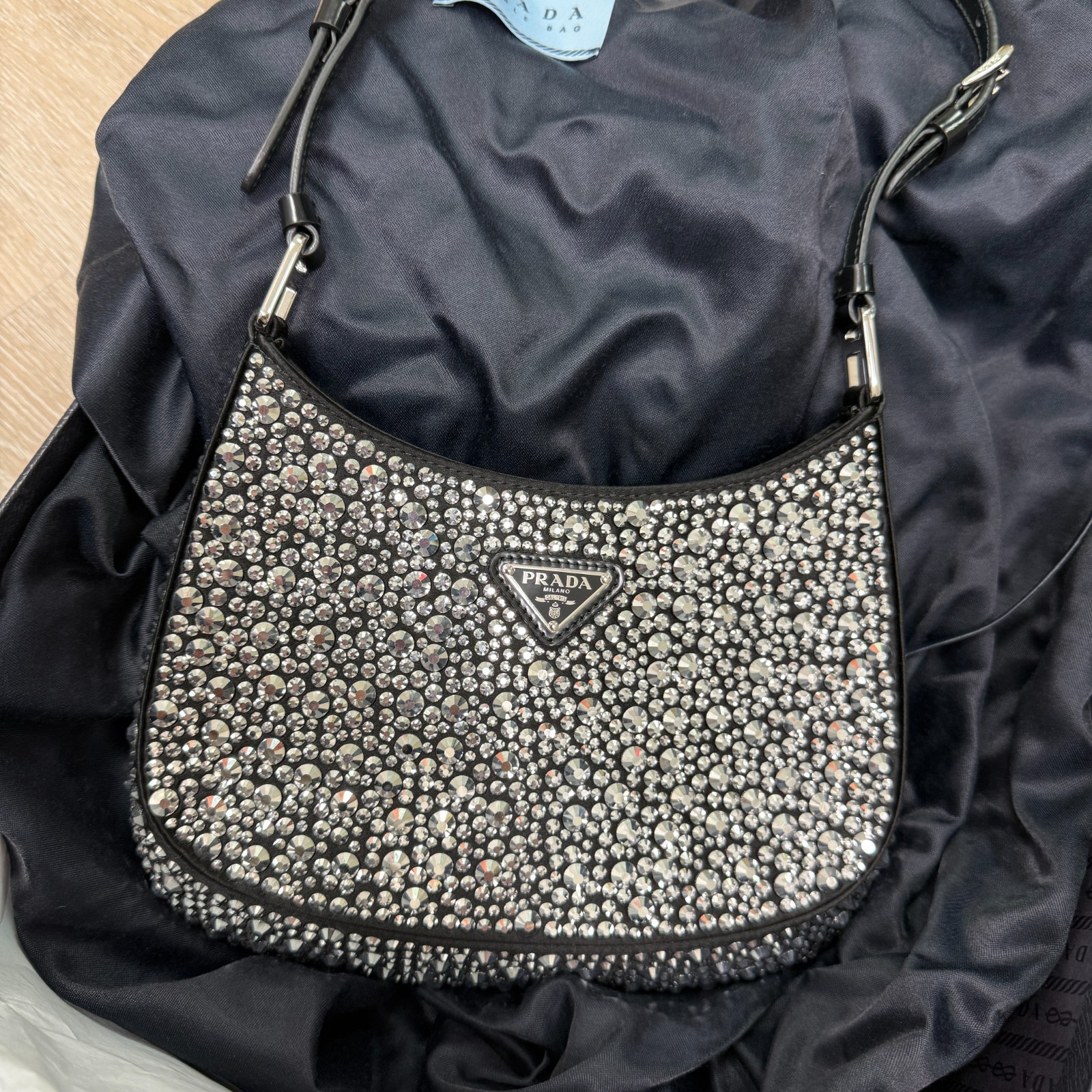 Prada Cleo Satin Bag with Crystals