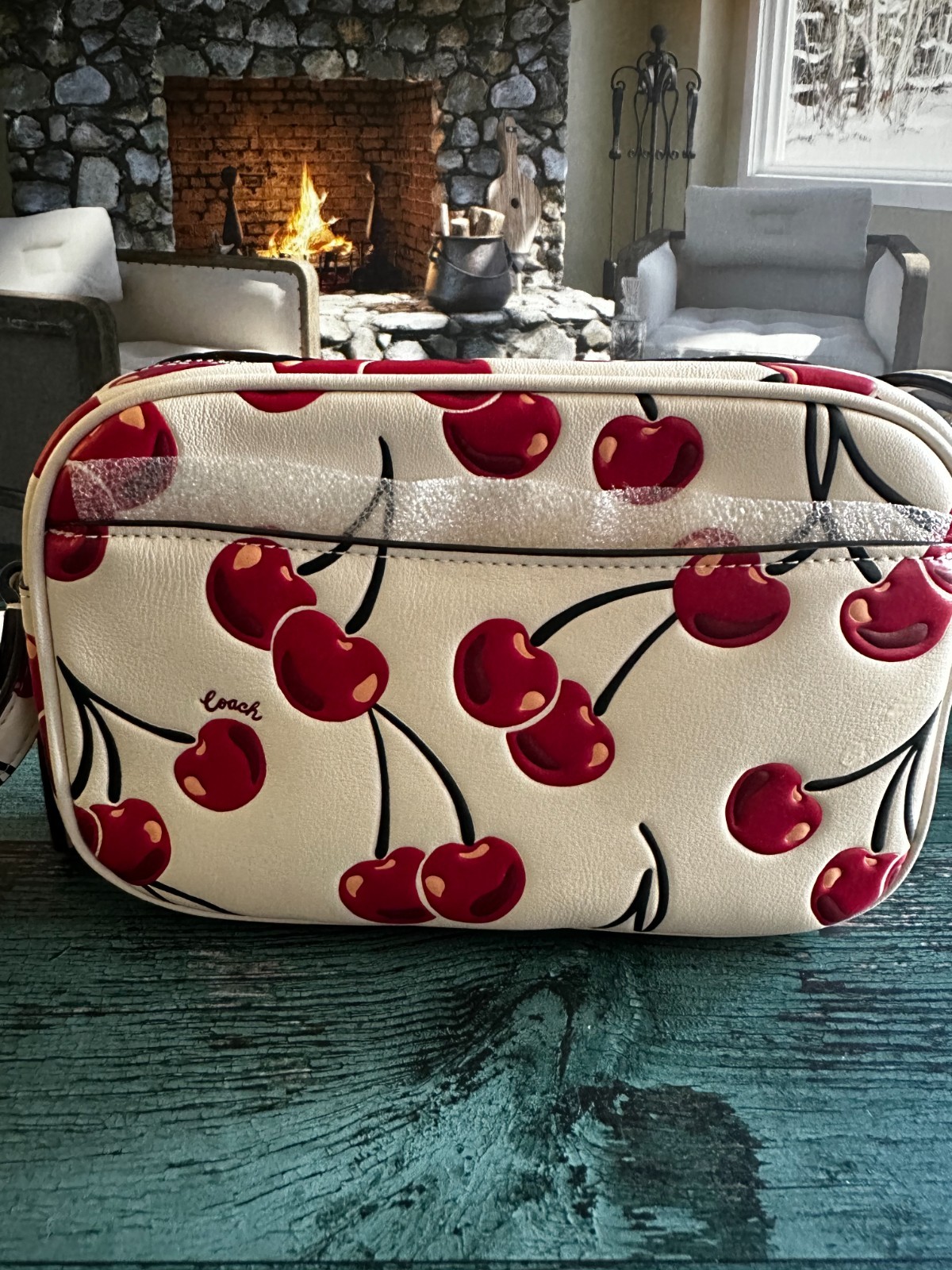 NWT Coach CAB04 Mini Jamie Camera Bag In Smooth Leather Cherry Print Chalk Multi