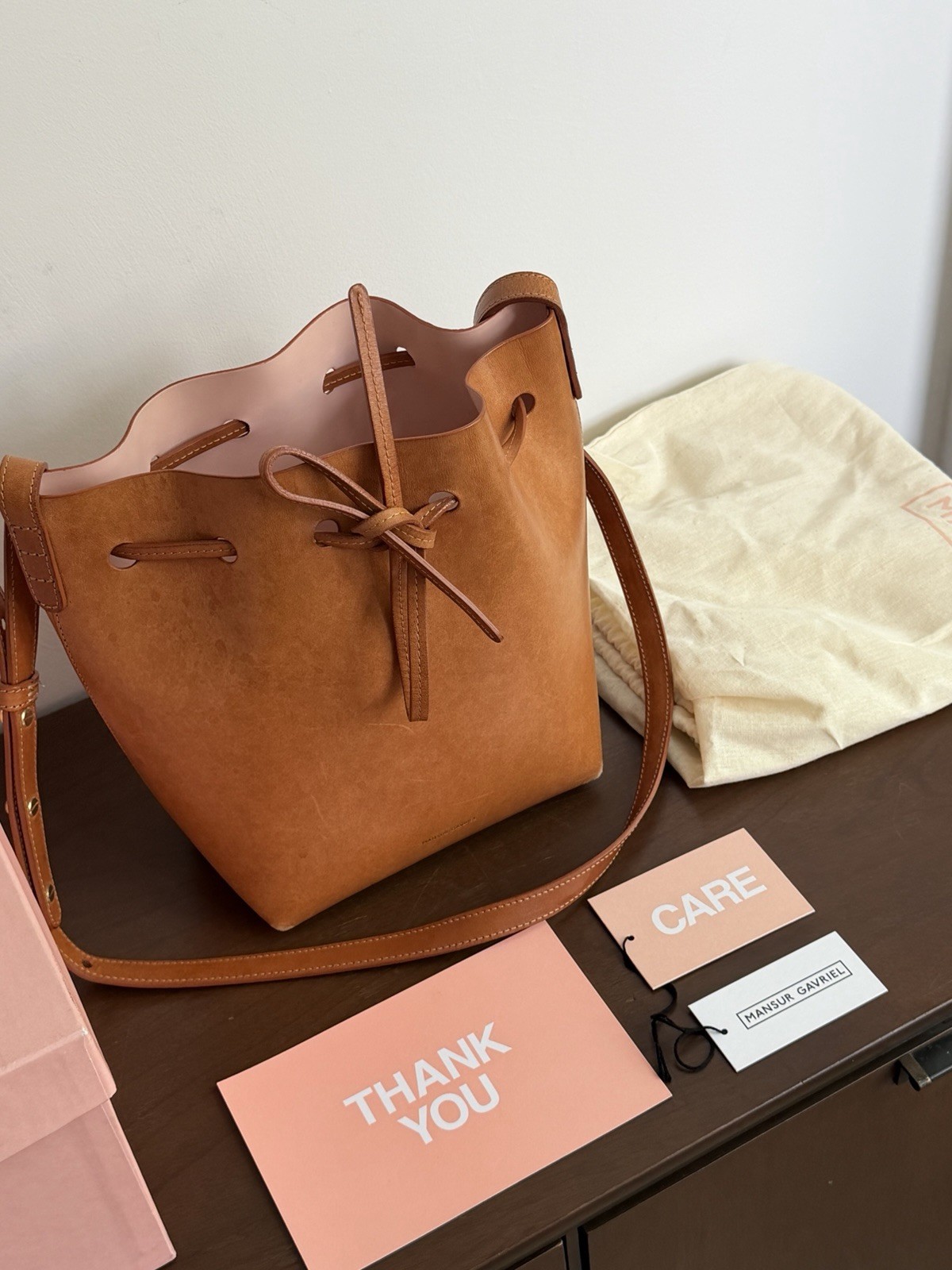 Mansur Gavriel Mini Bucket Vegetable Tanned Brown Leather Crossbody Handbag Bag