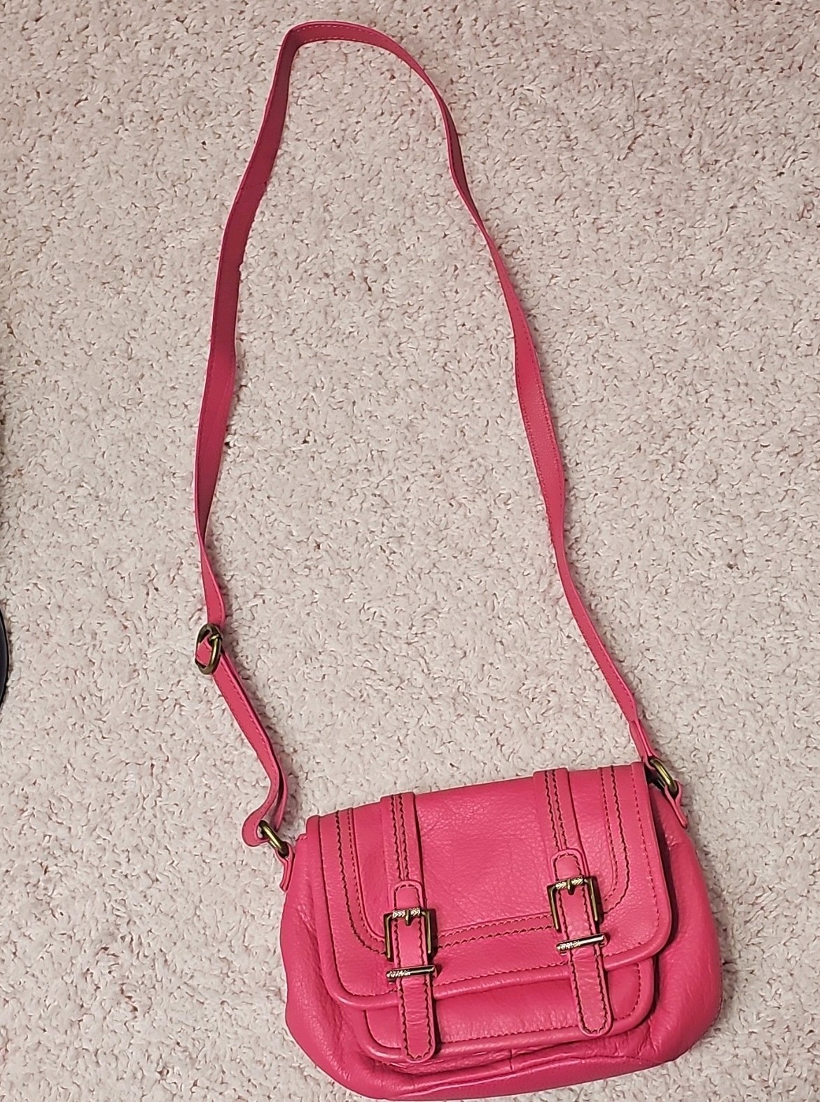 The Sak Pink Pebbled Crossbody Bag Buckle Accent, Magnetic/Zip, Pockets, Gold