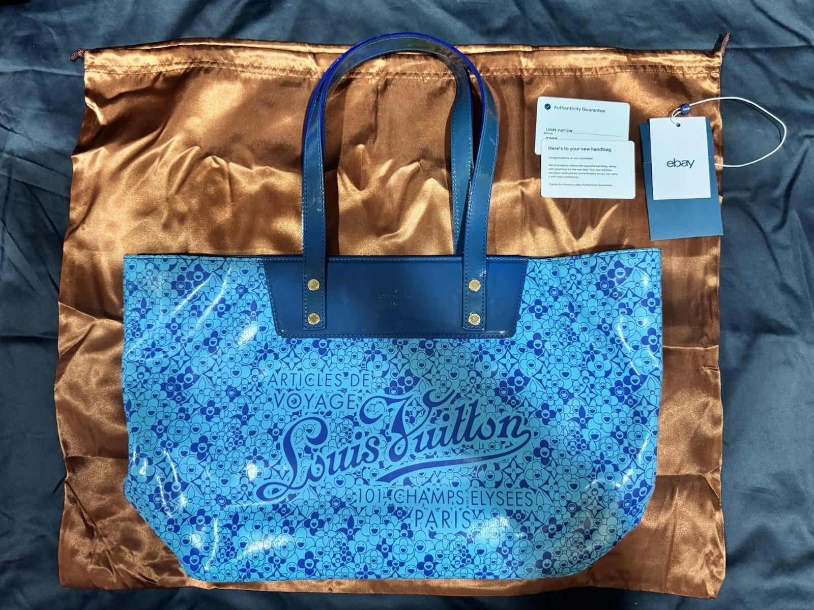 ❤️ Louis Vuitton Takashi Murakami Coated Canvas Blue Cosmic Blossom Tote PM ❤️