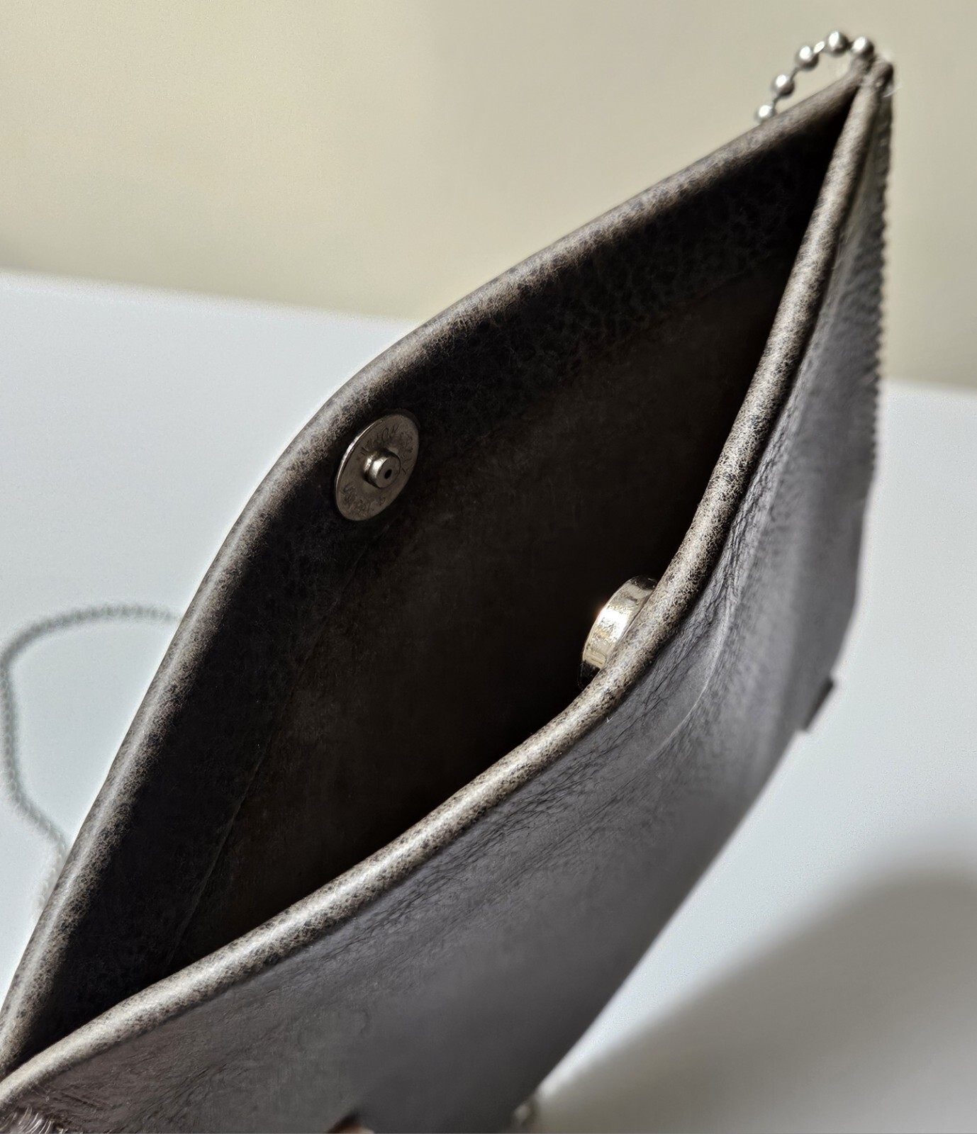 Leatherock USA Pebbled Leather Pouch Chain Detail & Crossbody Grey 7.75″x 6.25″