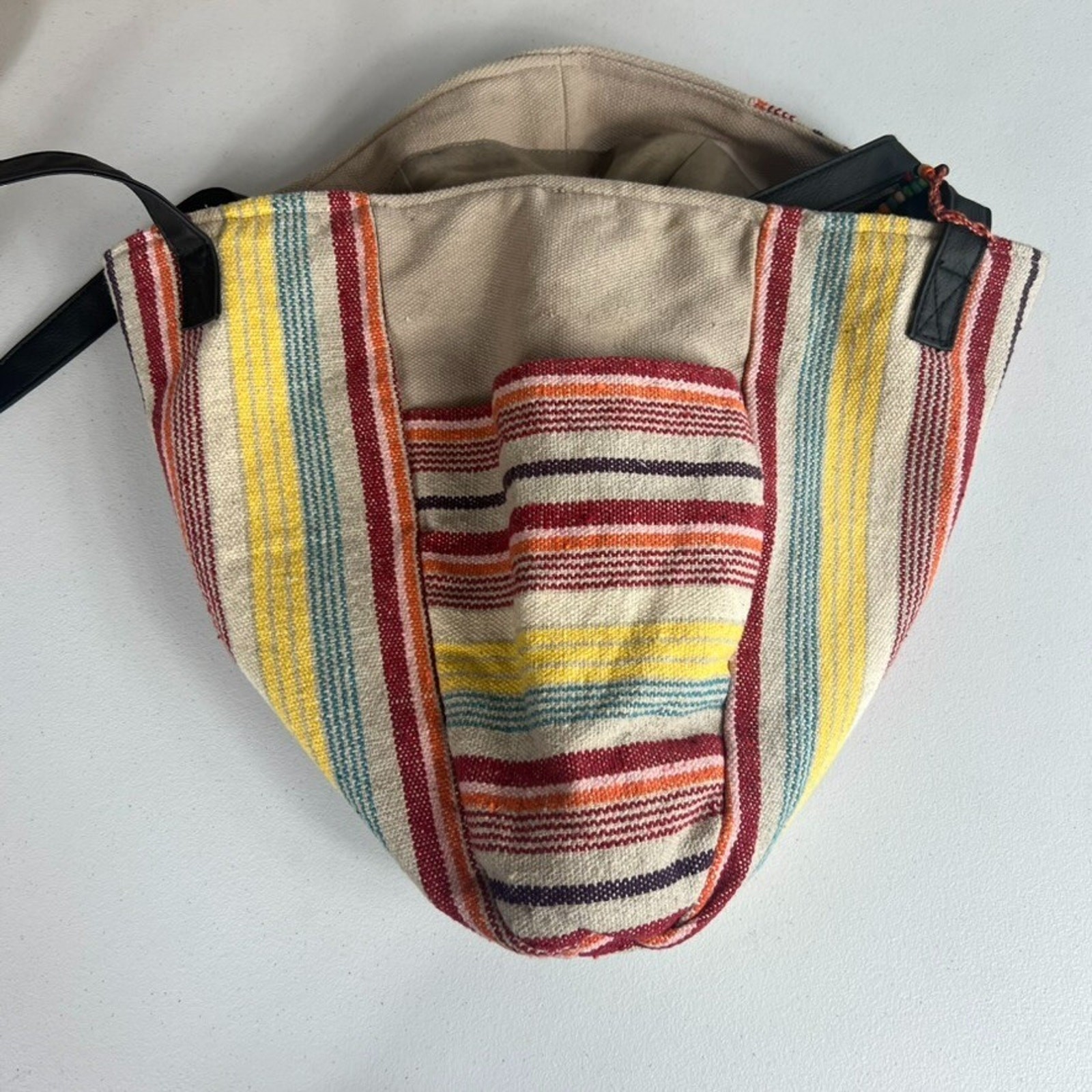 No Boundaries Caroline Multi Striped Boho Woven Cooler Tote Bag with Tassels