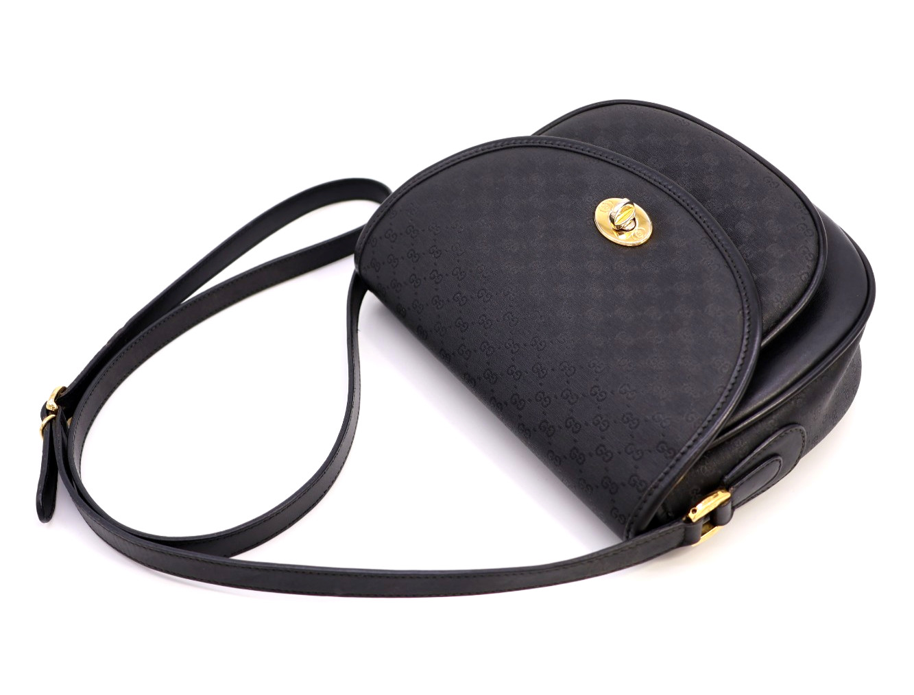 GUCCI VINTAGE Shoulder Bag Micro-GG Pattern PVC Black Classic Authentic