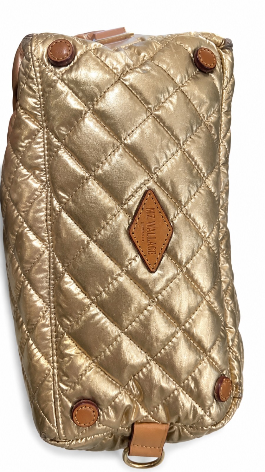 MZ Wallace Small Metro Top Handle Tote Metallic Gold Quilted Nylon Crossbody Bag