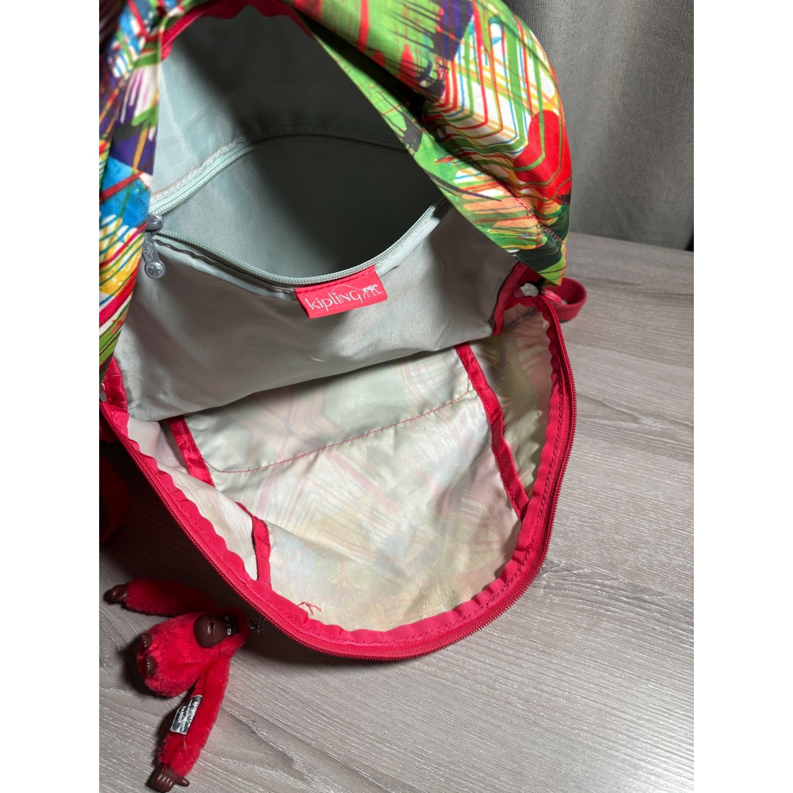 Kipling Backpack Multi-Color Abstract Print Nylon Bag with Mariah Monkey Charm