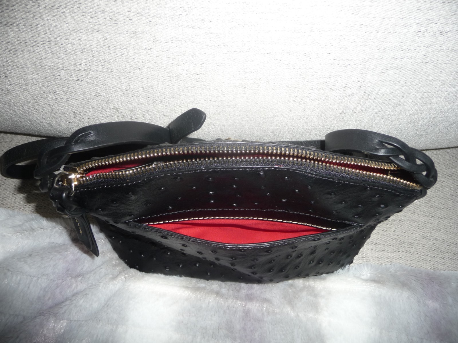 BEAUTIFUL NWOT $229 DOONEY BOURKE SUKI BLACK LEATHER OSTRICH PRINT CROSSBODY BAG