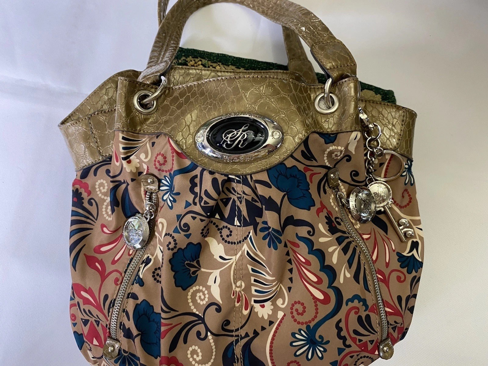 Sienna Richie Hobo Handbag/ Purse Metallic Faux Snakeskin Trim Nice Very Clean