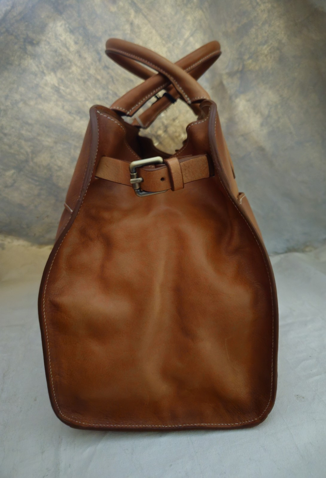 Cavalcanti Italian Designer Cognac Brown Burnished Leather Large Tote Bag NWT