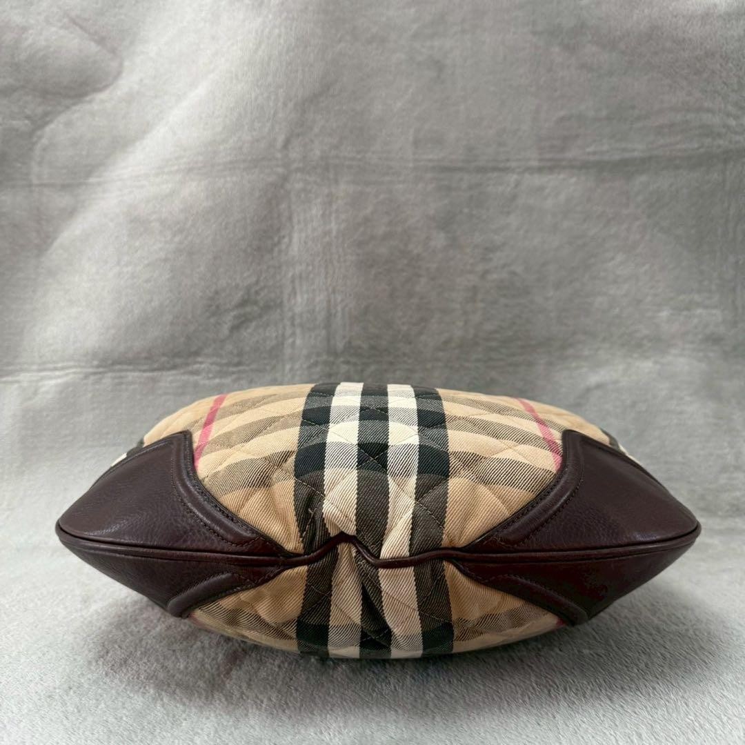 Burberry Nova Check Quilted Hobo Bag Beige Shoulder Horse Logo Auth
