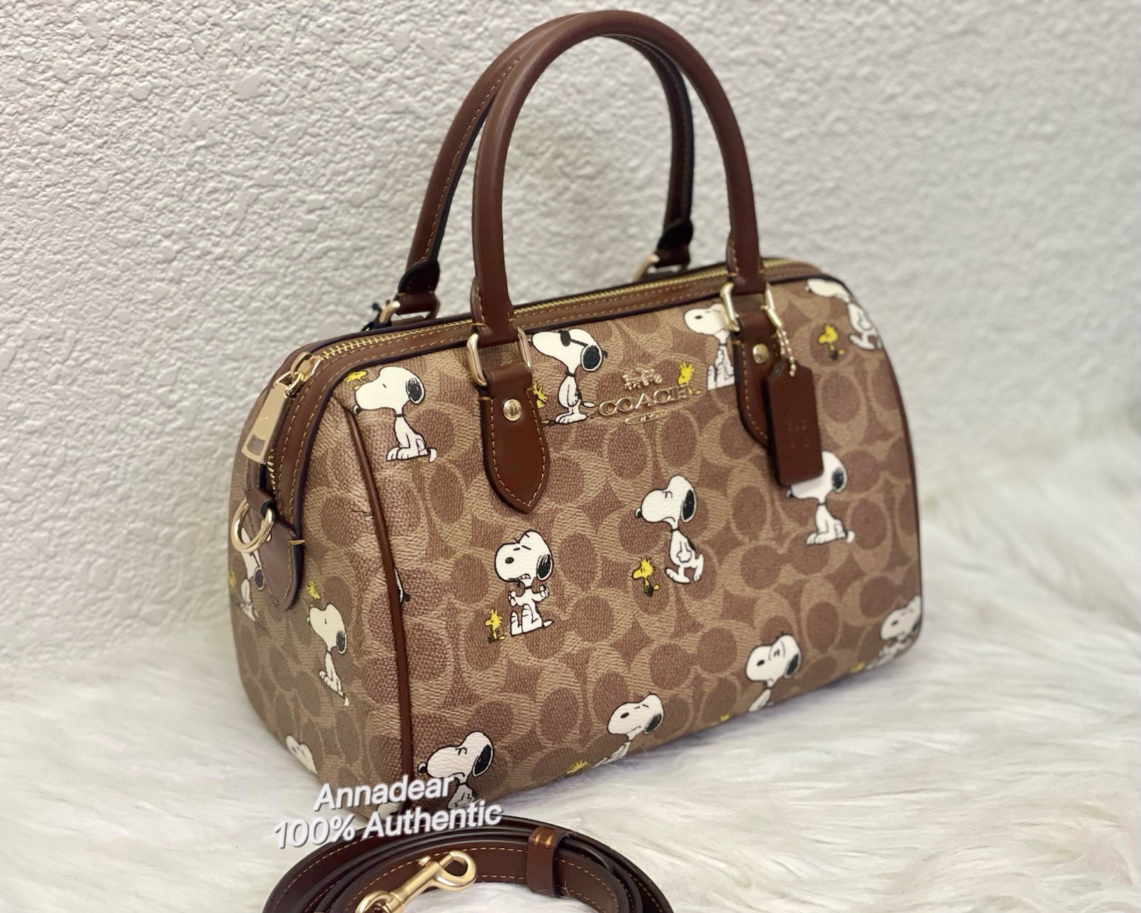 NWT Coach X Peanuts CBM33 Rowan Satchel Bag In Signature Canvas W Snoopy Print