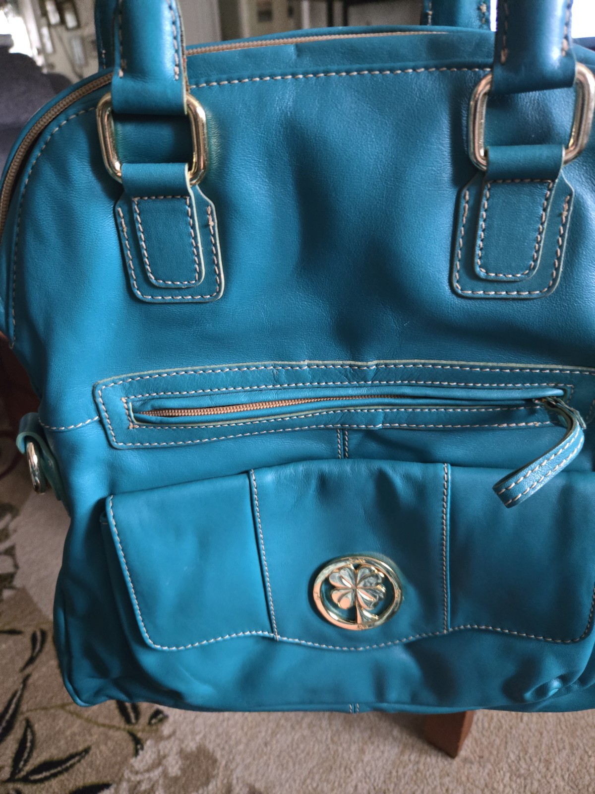 4 Leaf Clover Teal Soft Leather Hand Bag