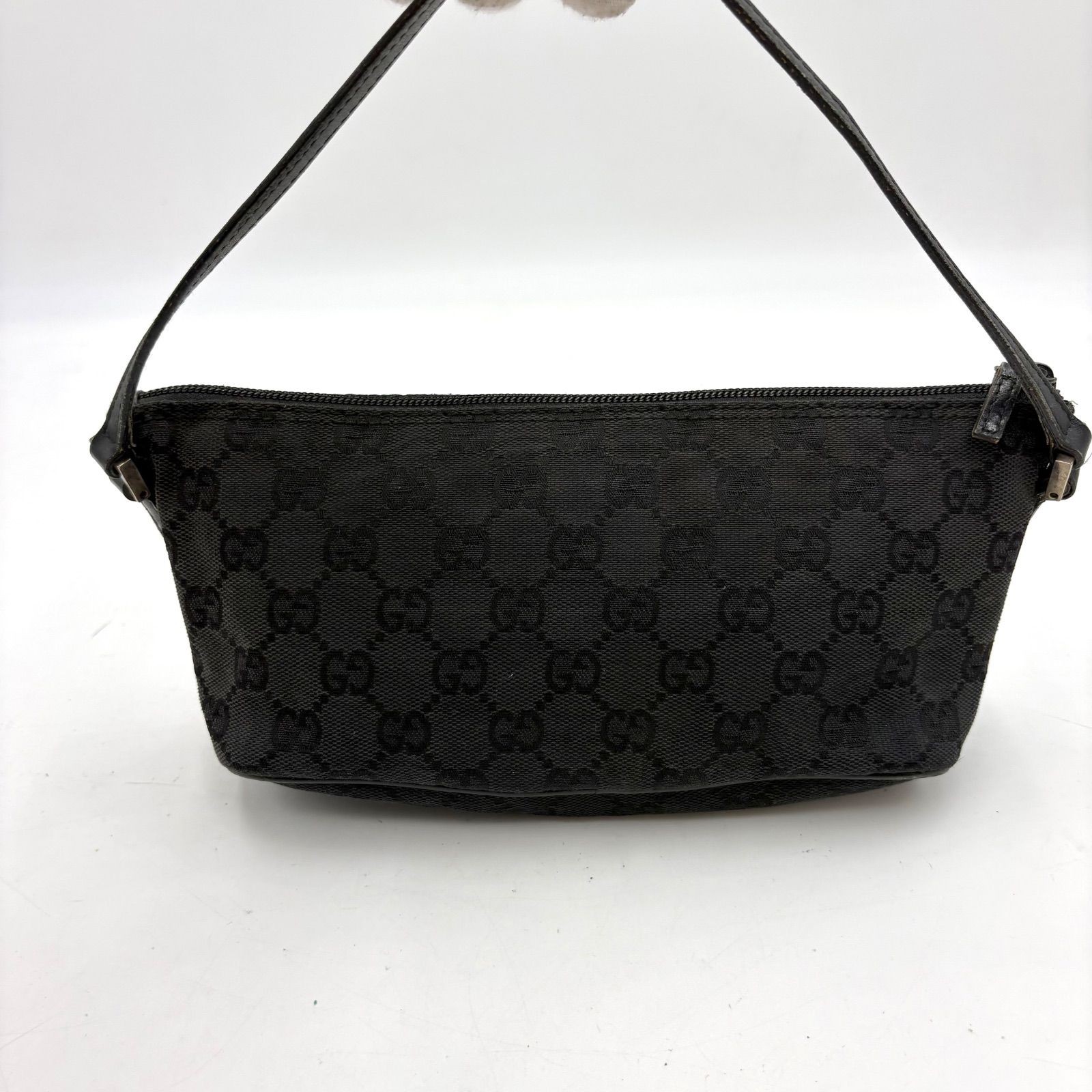 Auth GUCCI GG Canvas SV Plate Accessory Pouch Handbag Black 039 1103 2Y9577