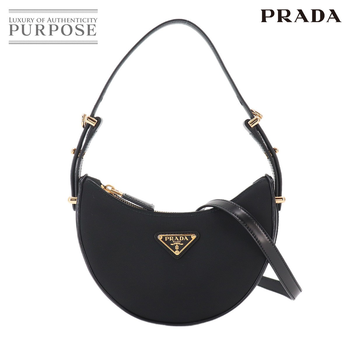 PRADA Arche Small 2way Hand Shoulder Bag Nylon Leather Black 1BC194 Gold Hardwar