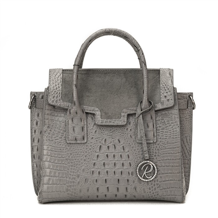 Raviani Crocodile Leather Satchel Bag W/Crystals & Shoulder Strap