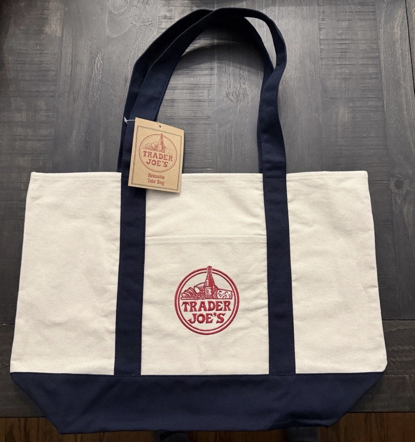 TRADER JOE’S Famous Reusable Tote Bag , Dark Blue with tag, new