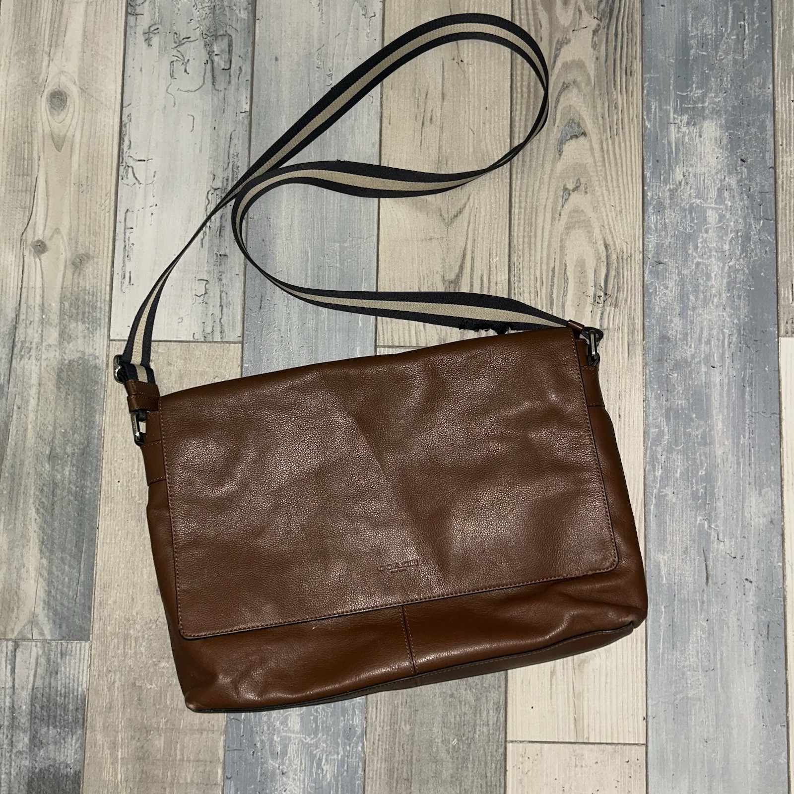 COACH F54792 Charles Messenger Brown Leather Shoulder Laptop Bag Repair Read