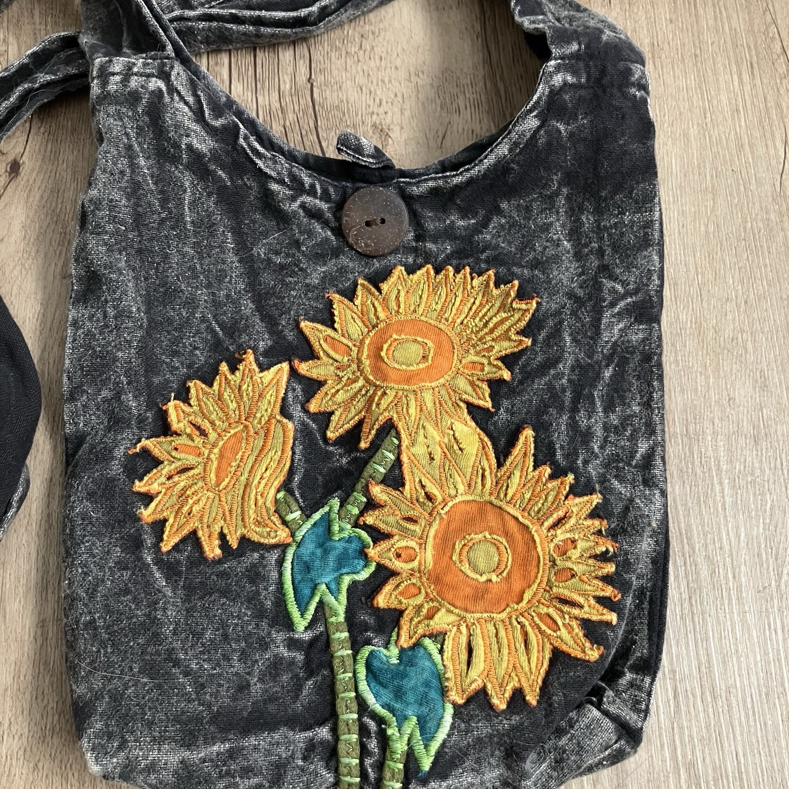 Earth Divas Handmade Patchwork Crossbody Bag Boho Hippie Purse. Sunflower