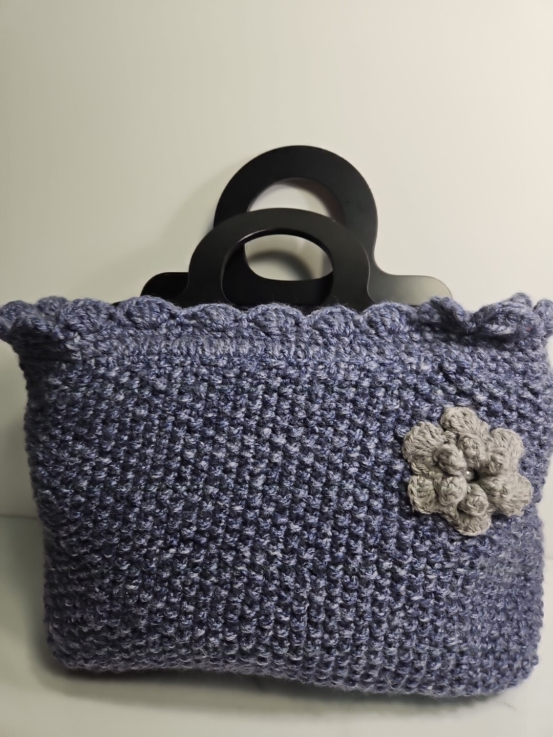 Hand Crafted Blue Wool Blended Crochet Tote Bag 12x9x4″