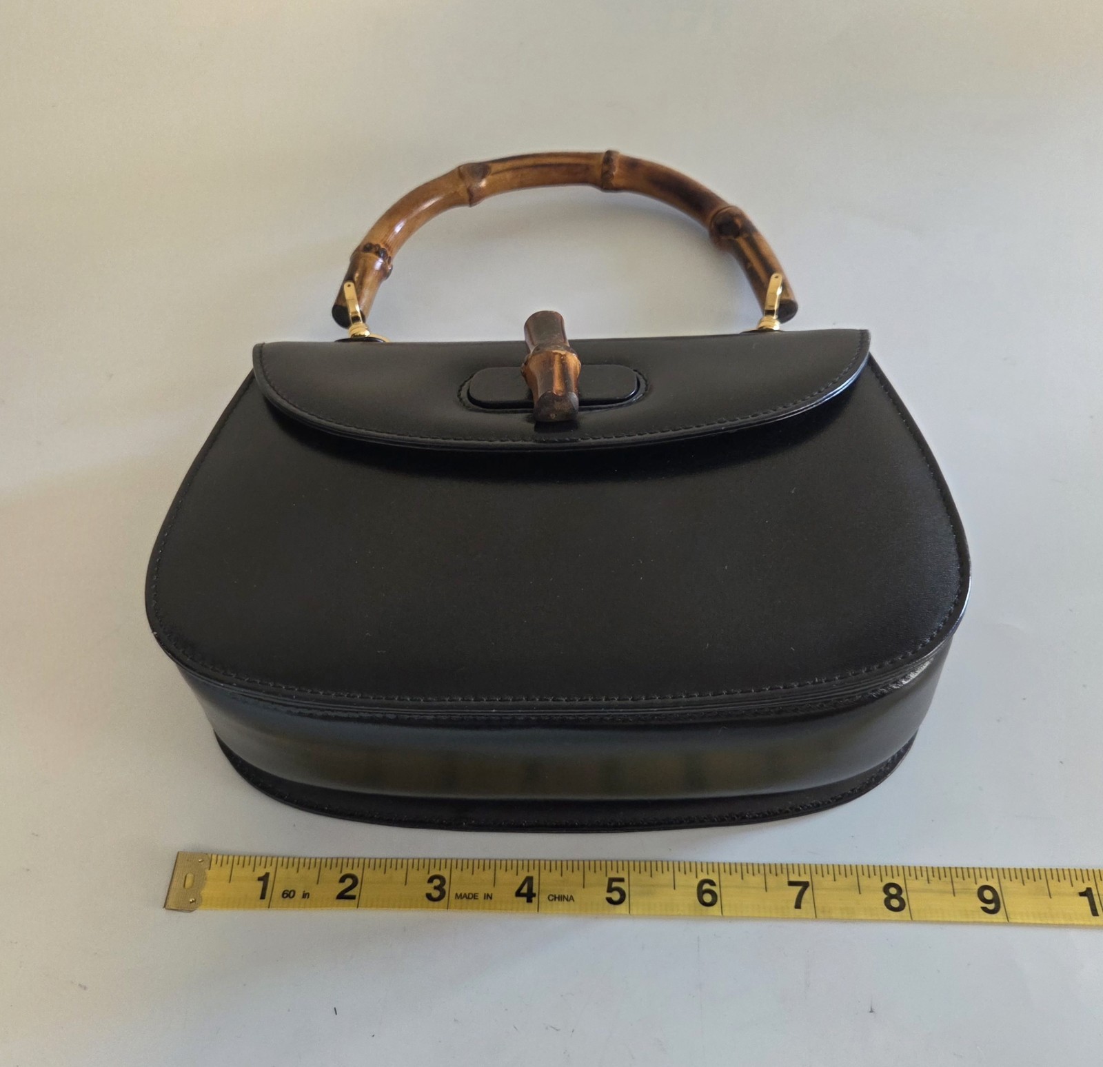 GUCCI Bamboo Turn Lock Closure Black Leather Bag +Dust Bag Made In Italy 🇮🇹