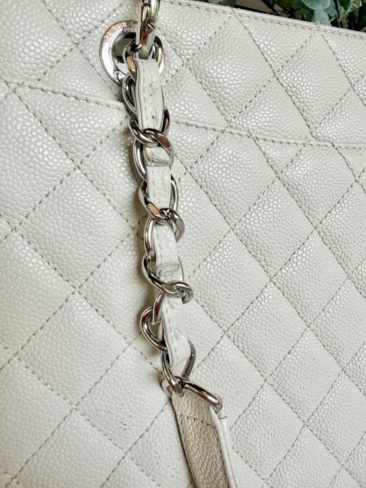 CHANEL Caviar Quilted XL Grand Shopping Tote Off White