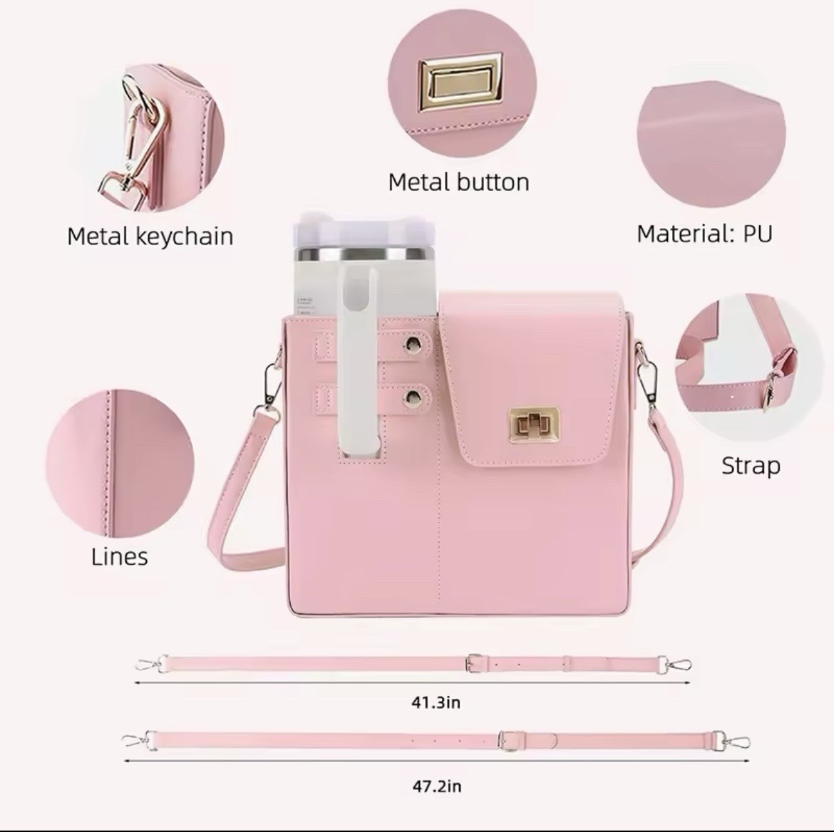 Pink Water Bottle Crossbody Bag Portable Protective Storage Pouch Holder