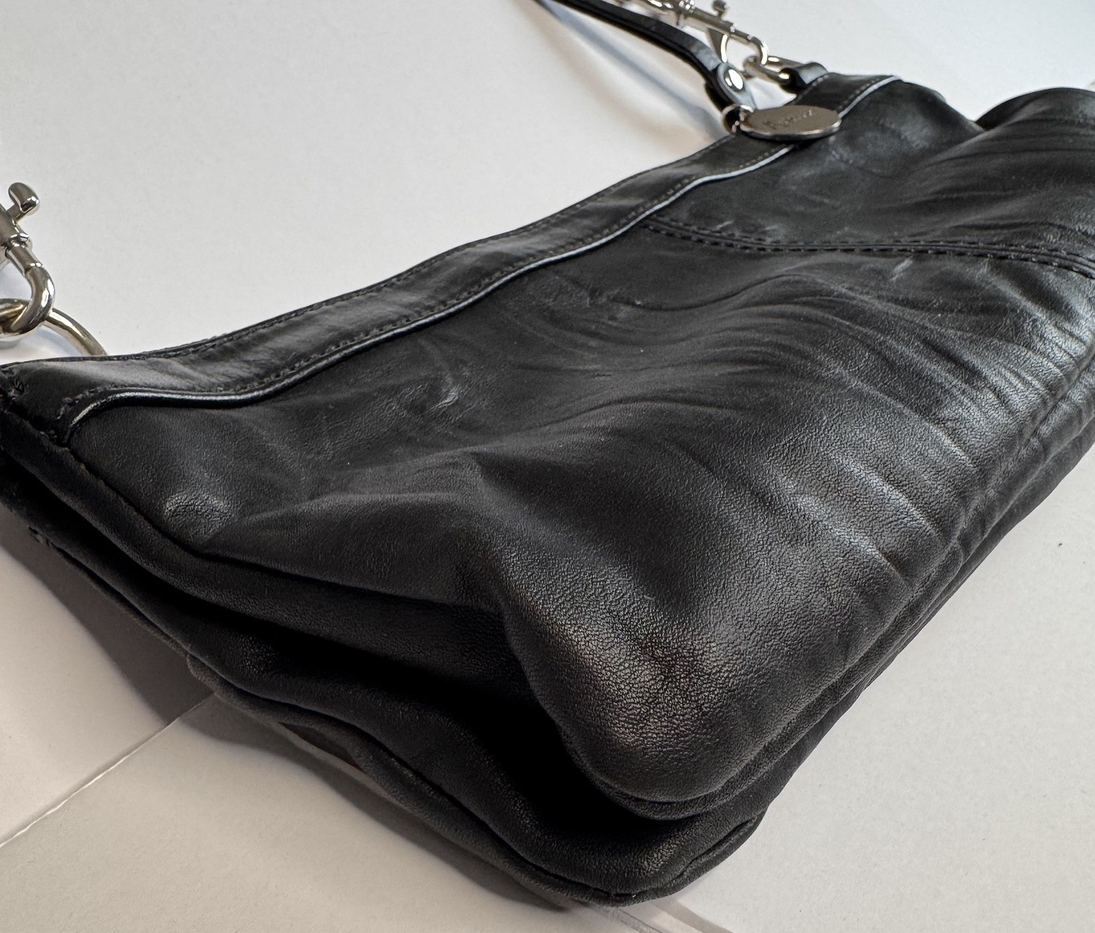 Marciano Black Genuine Leather Clutch Bag/Purse Double Chain Goth Biker Vixen