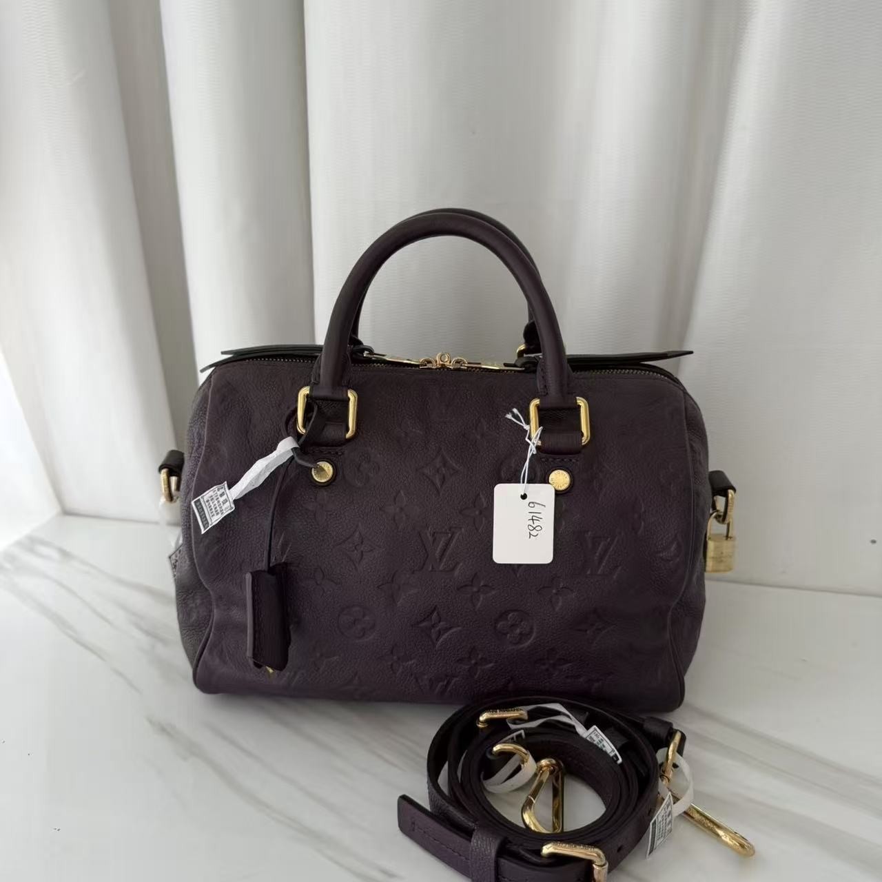 Louis Vuitton Speedy Bandoulière 25 Dark Purple Empreinte Leather Hand Auth