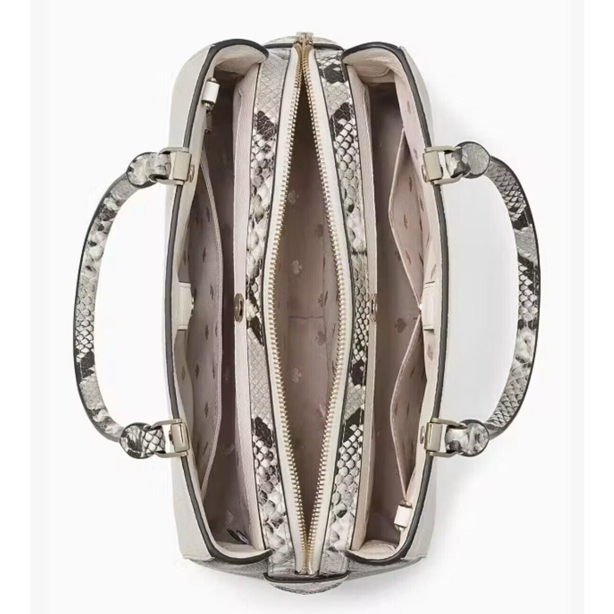 Kate Spade Leila Mixed Material Triple Compartment Satchel Parchment Multi Snake
