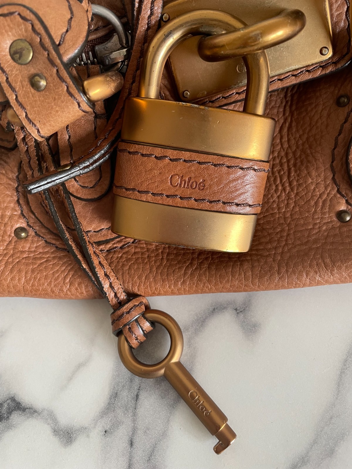 Chloe Paddington Mini Tan Brown Leather Handbag w/Padlock & Key 260726