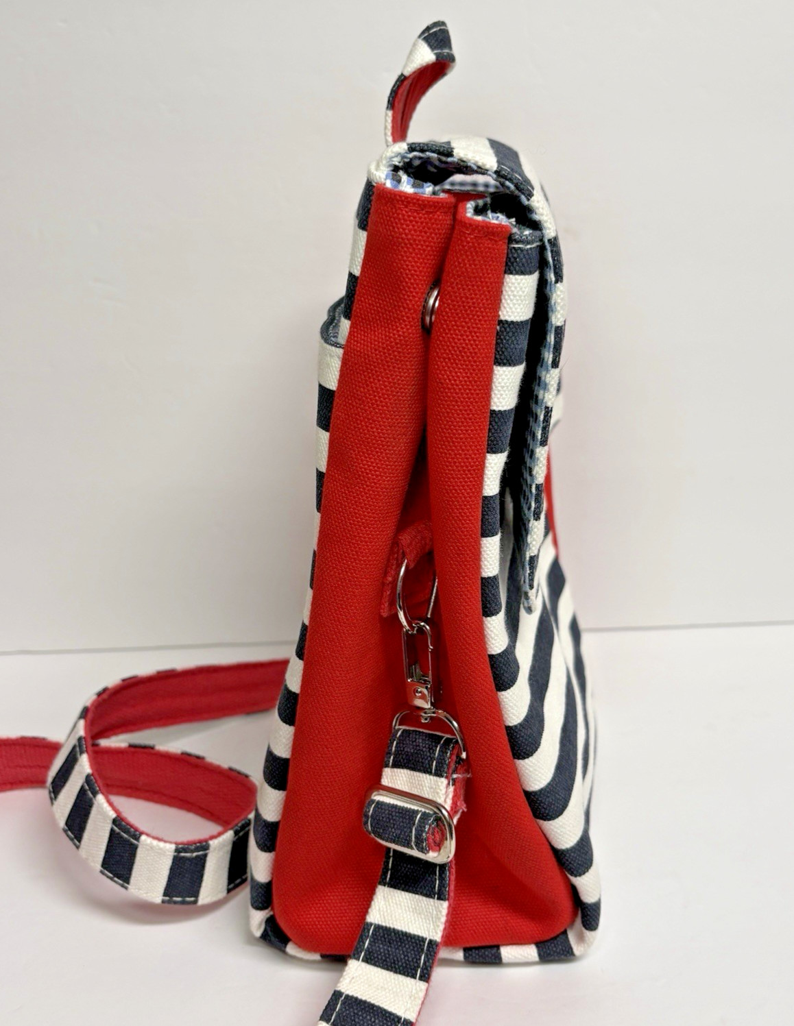 Nautical Summer Canvas Crossbody Shoulder Bag Blue & White Stripe 9″x8″x5″