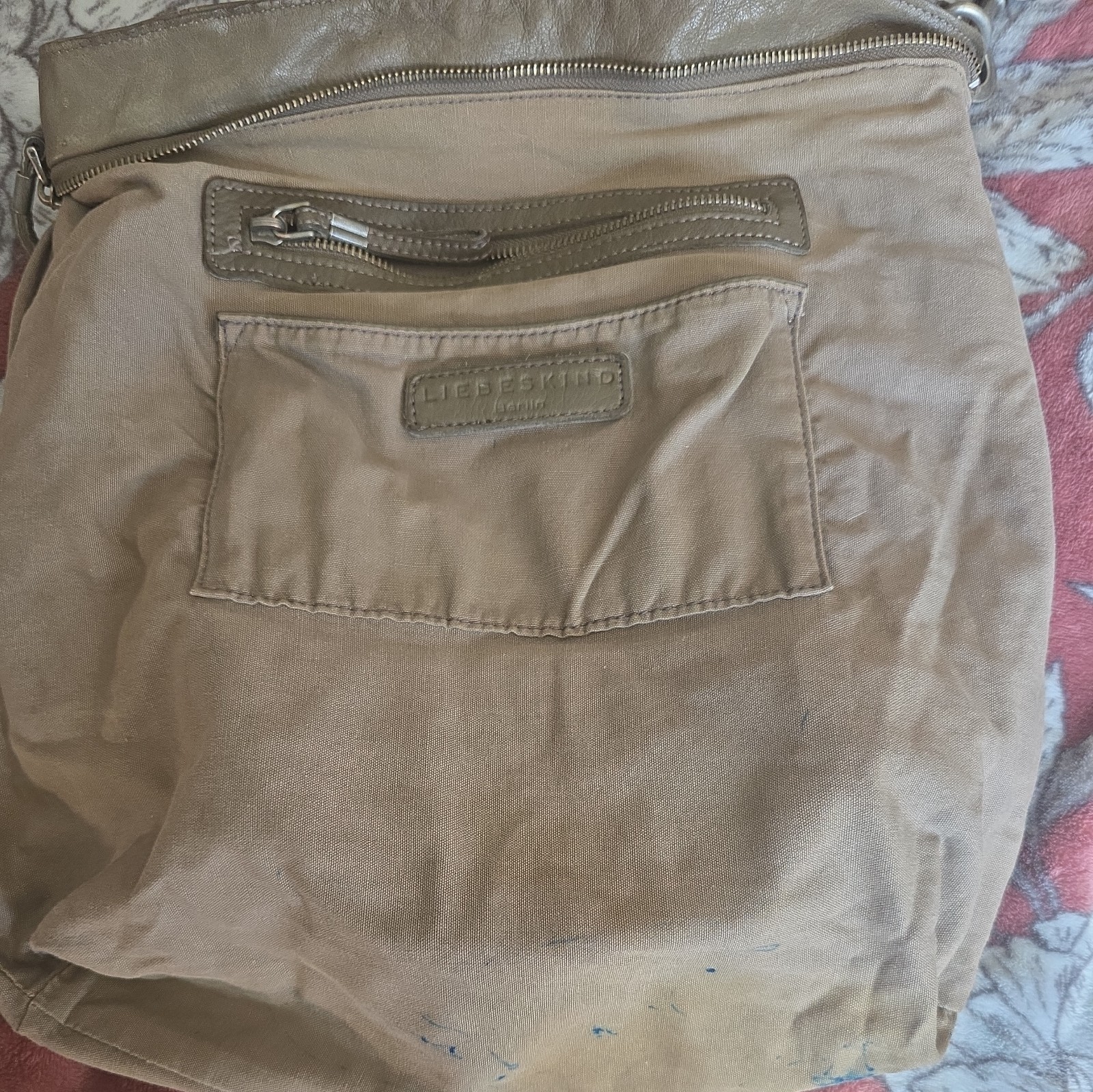 Liebeskind Berlin Birch Brown Large Crescent Shoulder Bag Zip Buckle Pockets