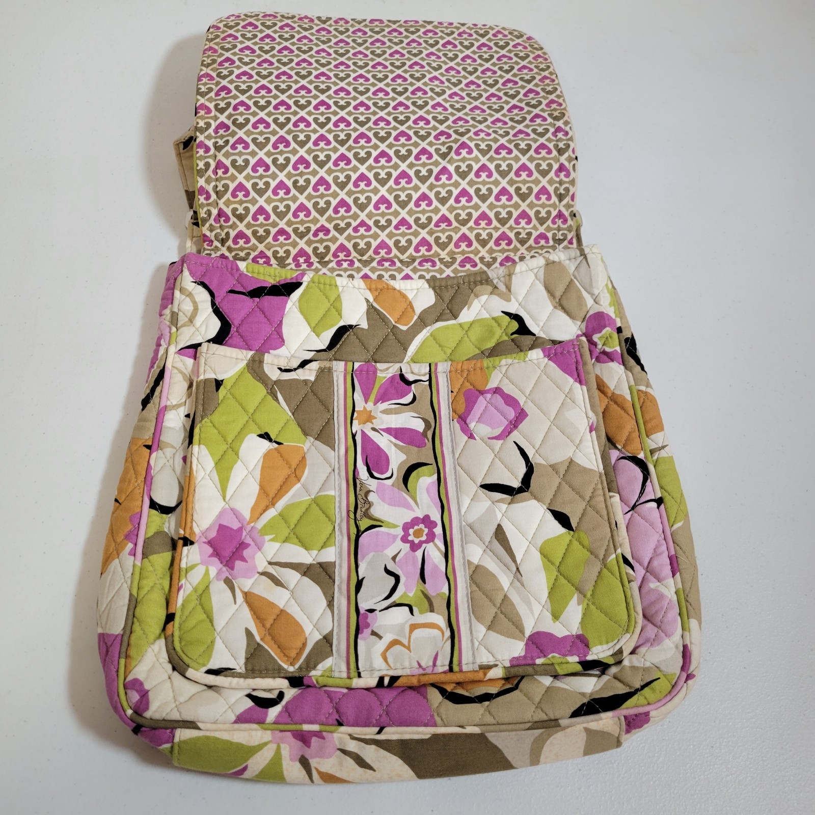 Vera Bradley Crossbody Purse Shoulder Bag Pink Green Orange Floral Quilted 0570