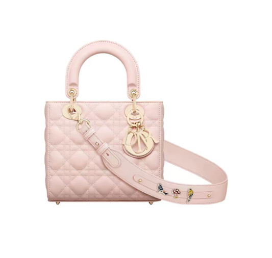DIOR Lady Dior Sheepskin Handbag Small for Women Light Pink 7.9*3.1*6.7 in